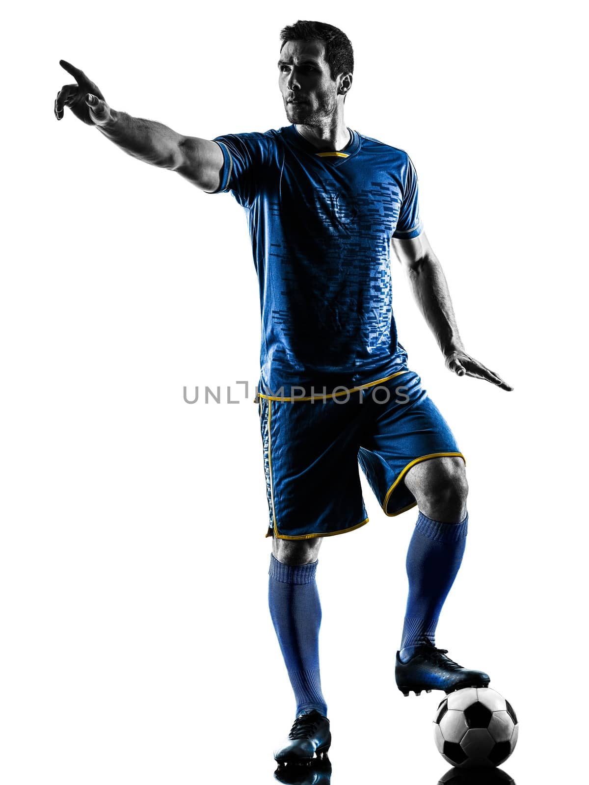 soccer player man silhouette isolated  by PIXSTILL