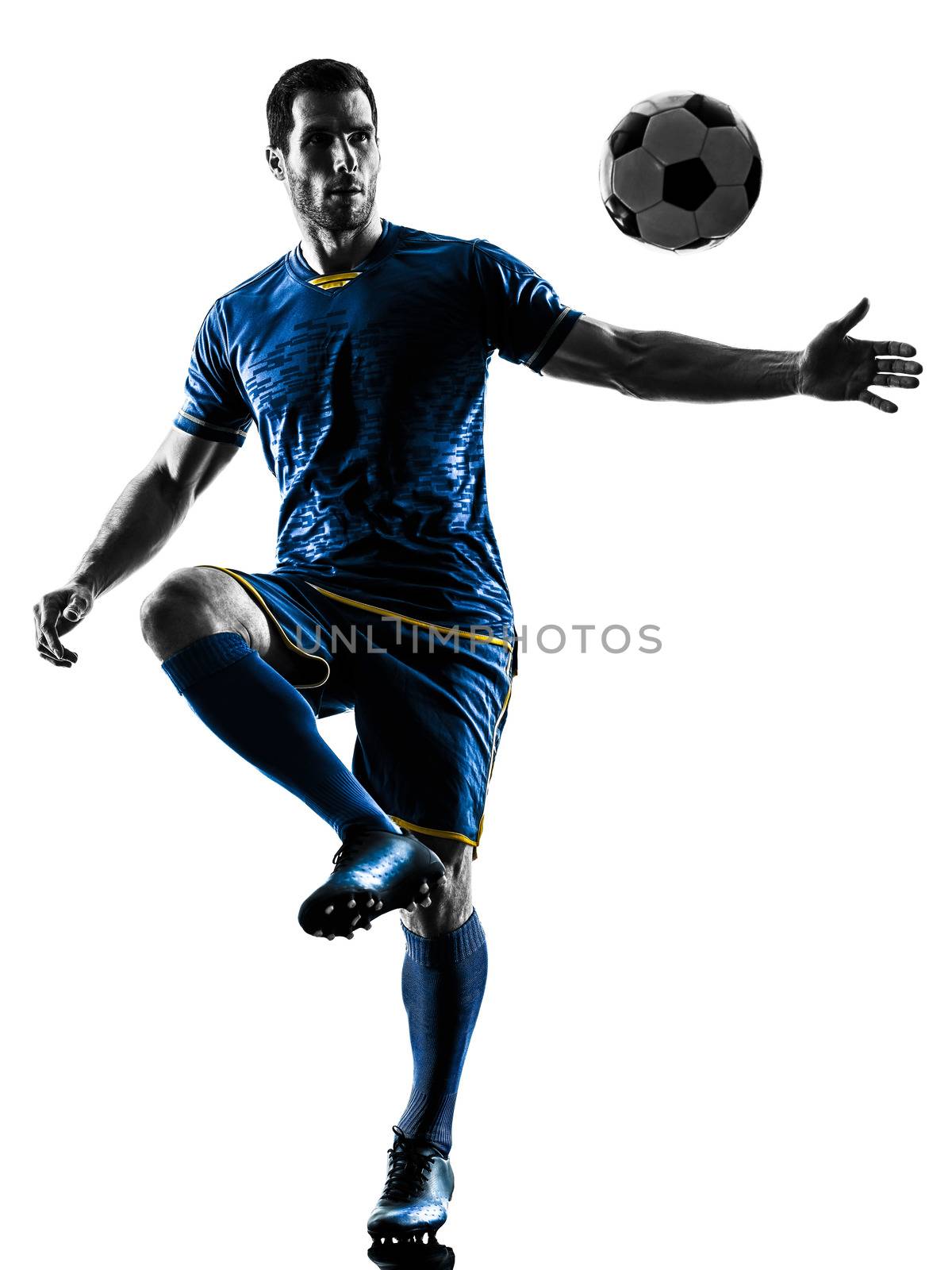 soccer player man silhouette isolated  by PIXSTILL