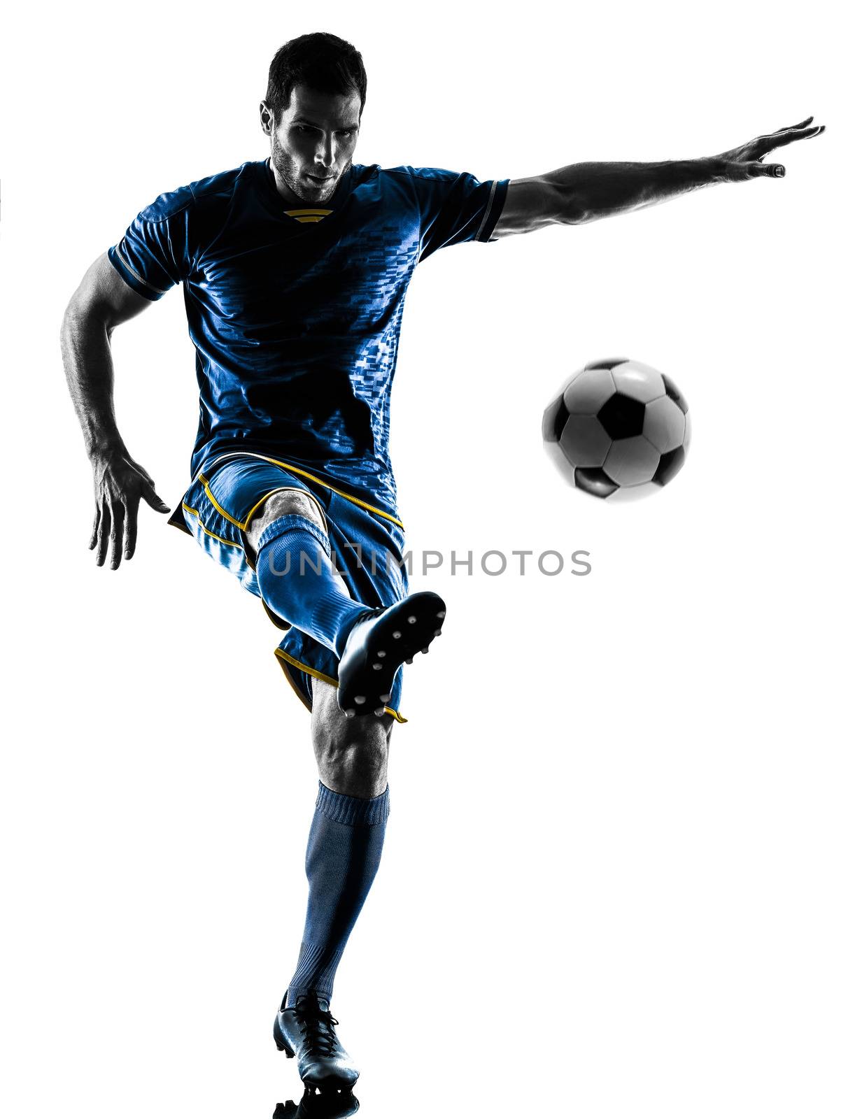 soccer player man silhouette isolated  by PIXSTILL