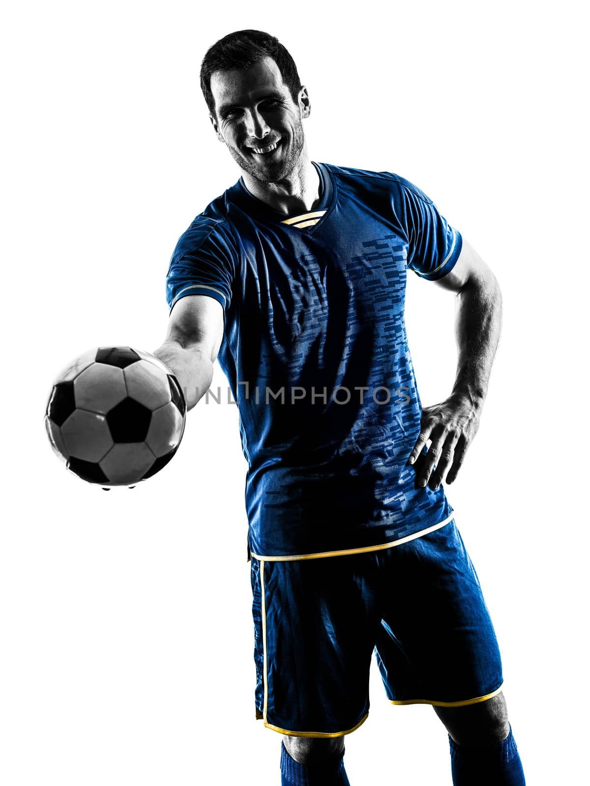 soccer player man standing smiling silhouette isolated by PIXSTILL
