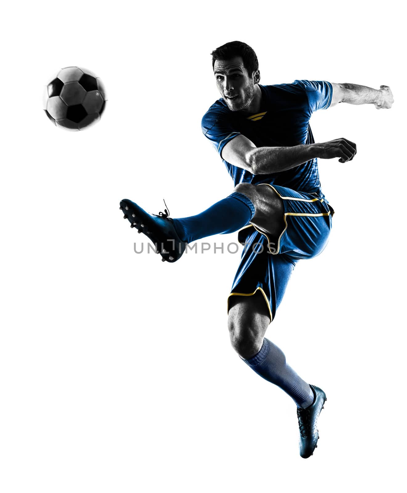 soccer player man kicking silhouette isolated by PIXSTILL