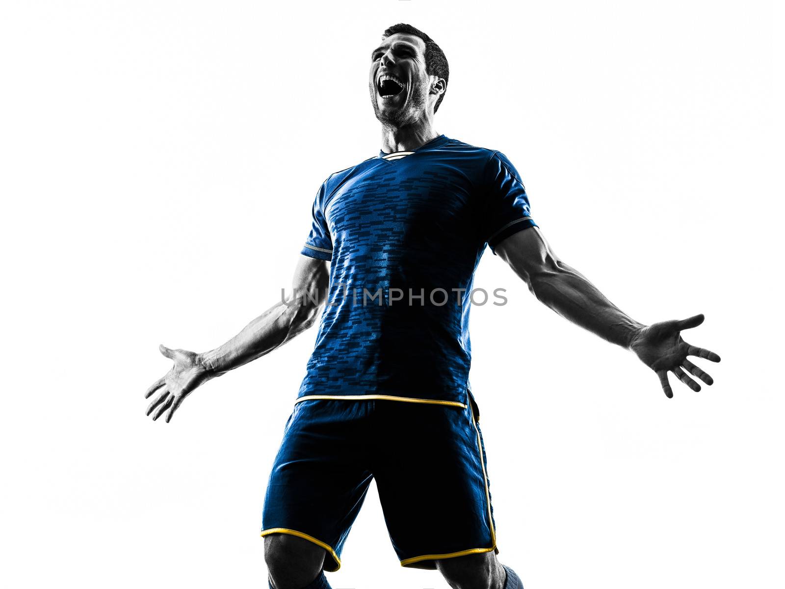 soccer player man happy celebration silhouette isolated by PIXSTILL
