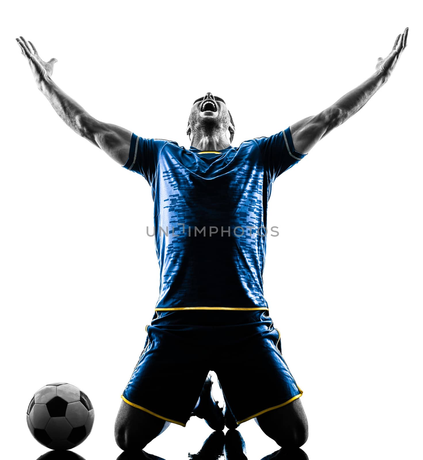 soccer player man happy celebration silhouette isolated by PIXSTILL