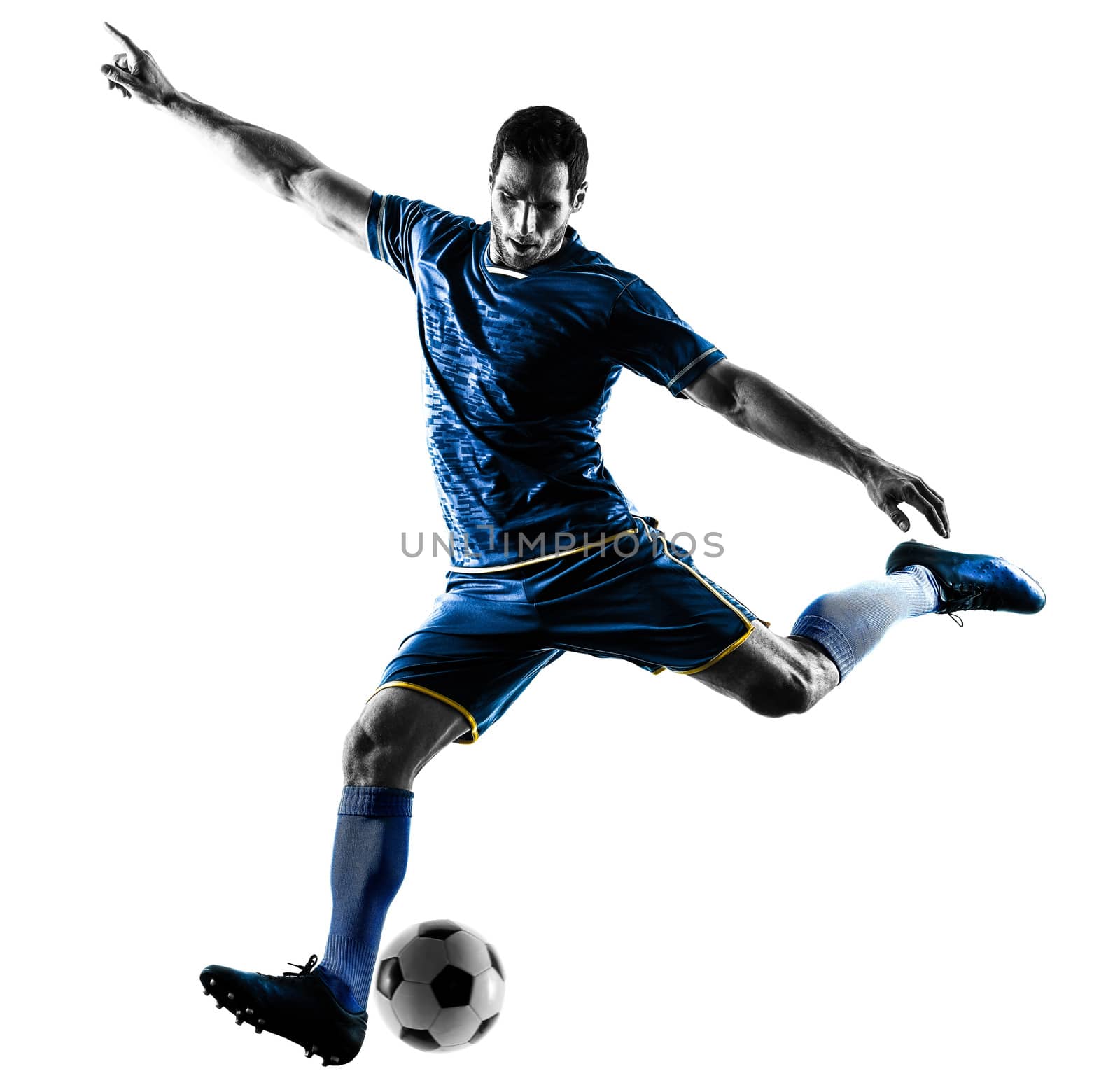 soccer player man kicking silhouette isolated  by PIXSTILL