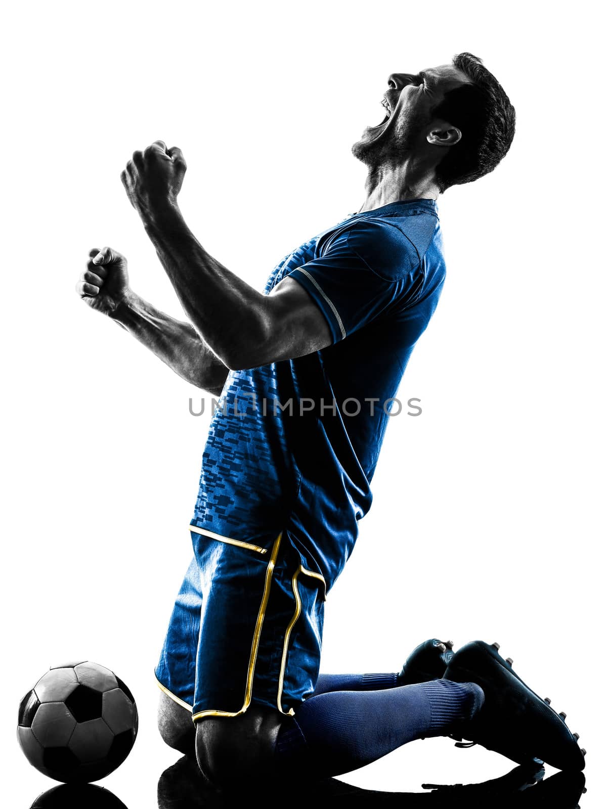 soccer player man happy celebration silhouette isolated  by PIXSTILL