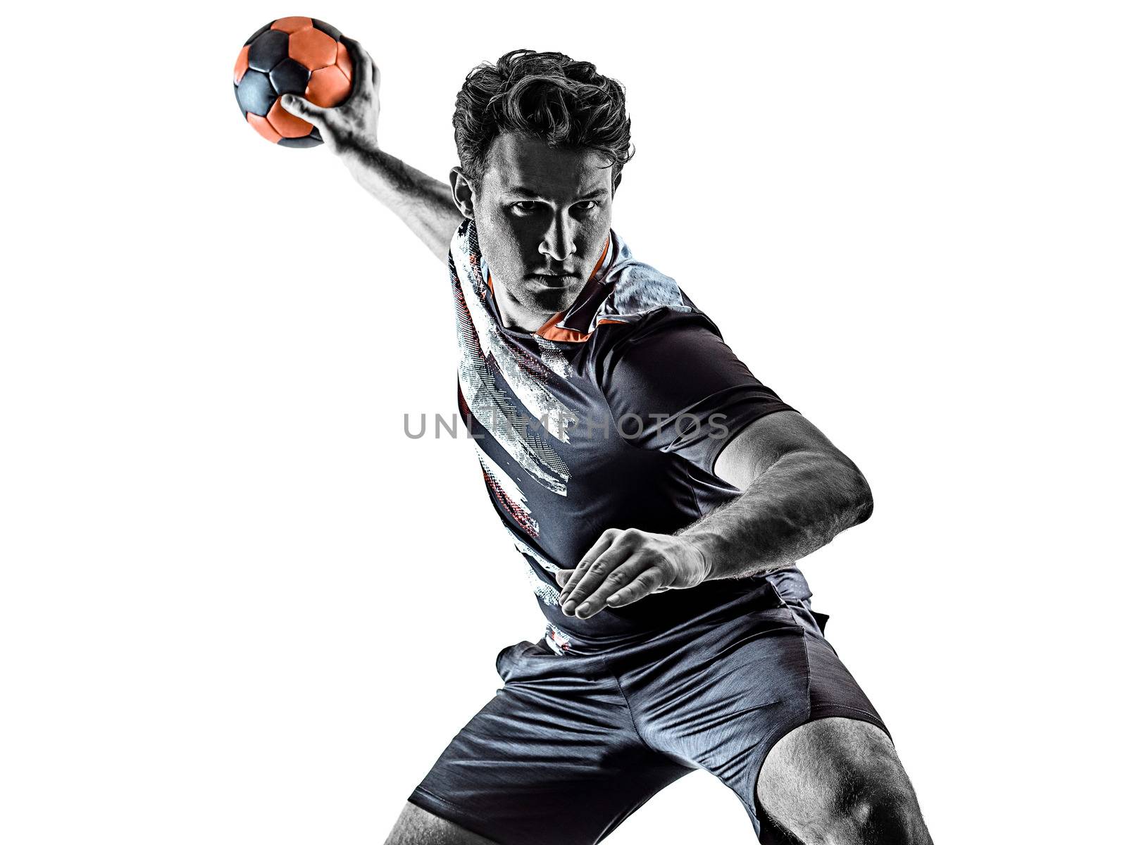 young court handball player man silhouette shadow isolated white background by PIXSTILL