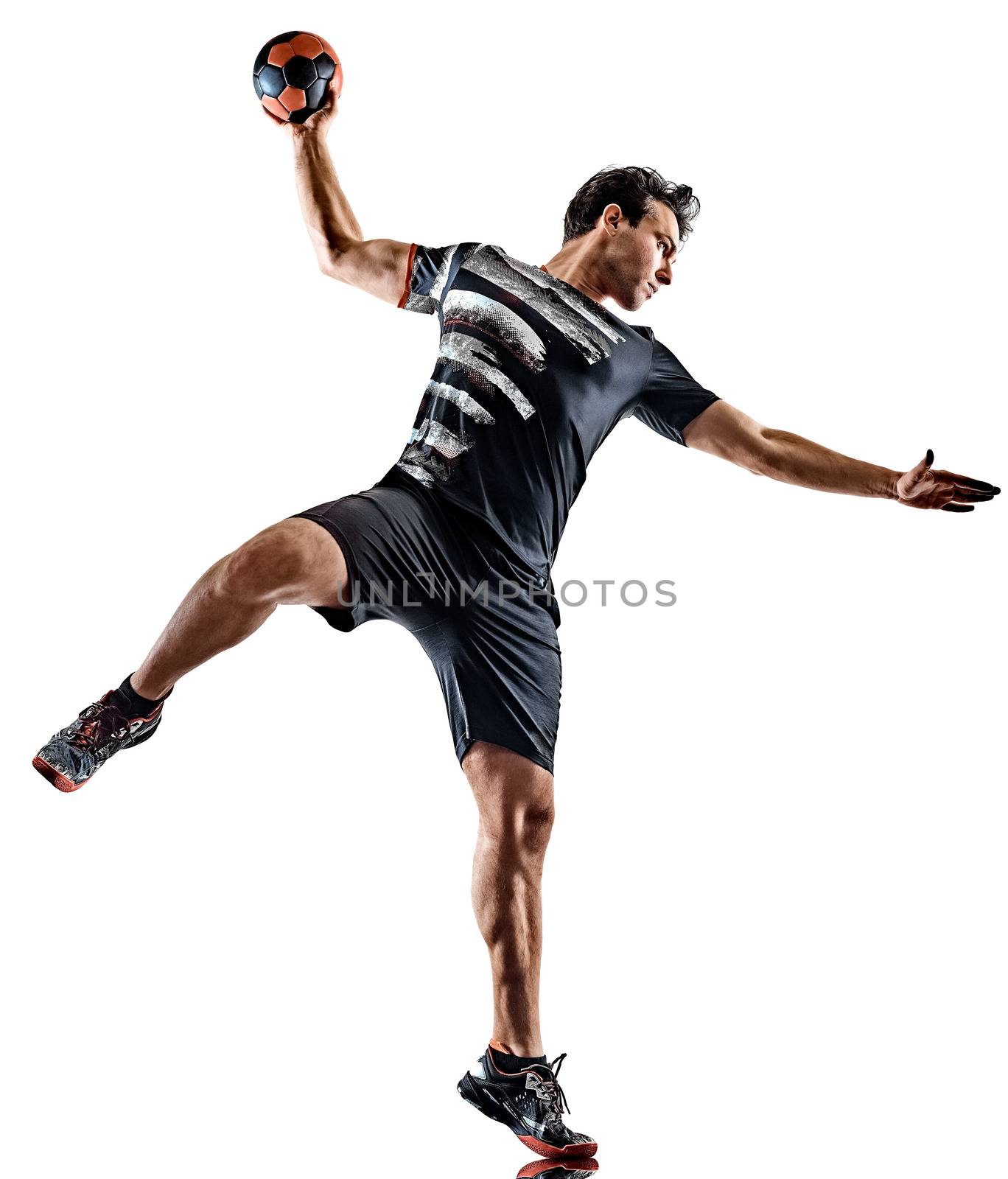 young court handball player man silhouette shadow isolated white background by PIXSTILL
