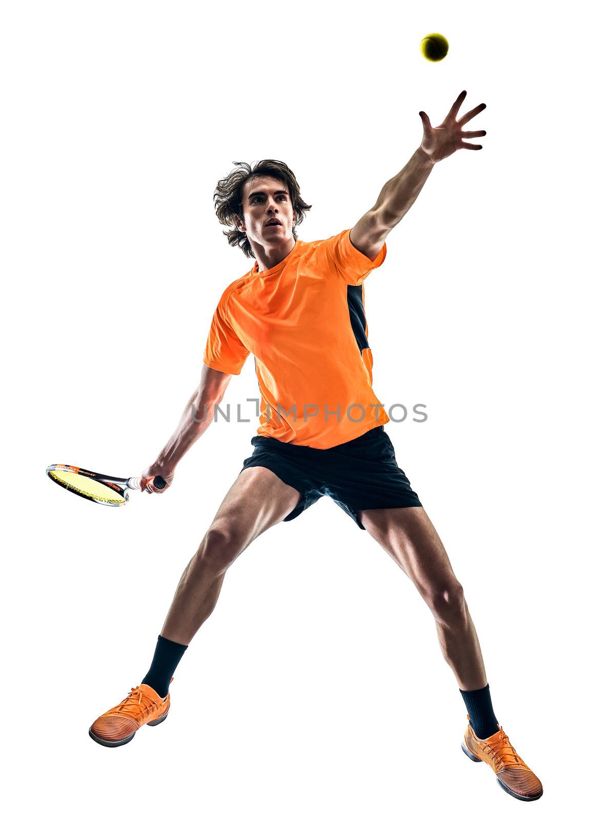 tennis player man silhouette isolated white background by PIXSTILL