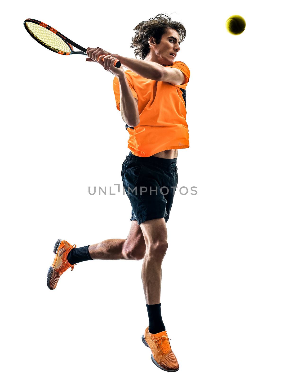 tennis player man silhouette isolated white background by PIXSTILL