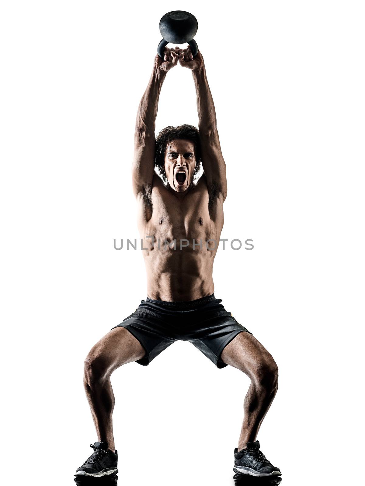 man fitness weitghs training exercises isolated silhouette white by PIXSTILL