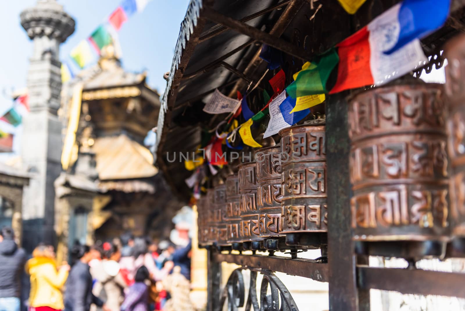 Prayer wheels at Boudhanath Stupa 