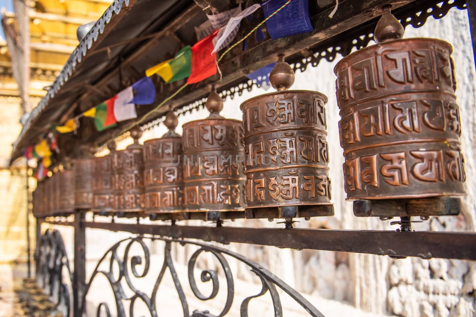 Prayer wheels at Boudhanath Stupa in Kathmandu, Nepal by rayints