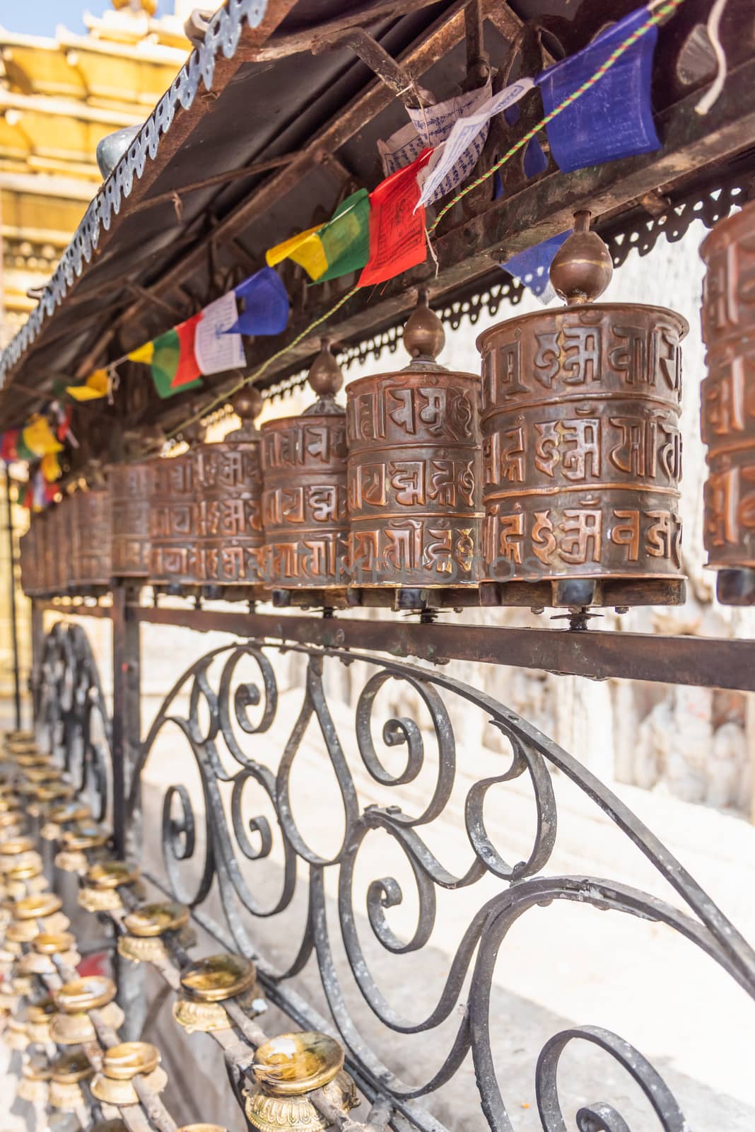 Prayer wheels at Boudhanath Stupa 