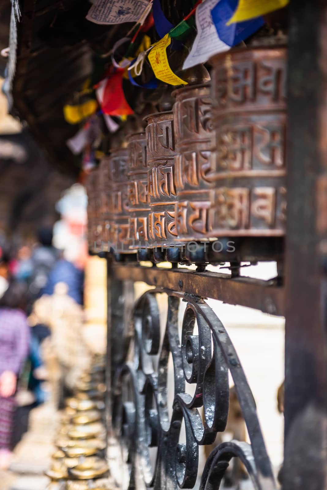 Prayer wheels at Boudhanath Stupa in Kathmandu, Nepal by rayints