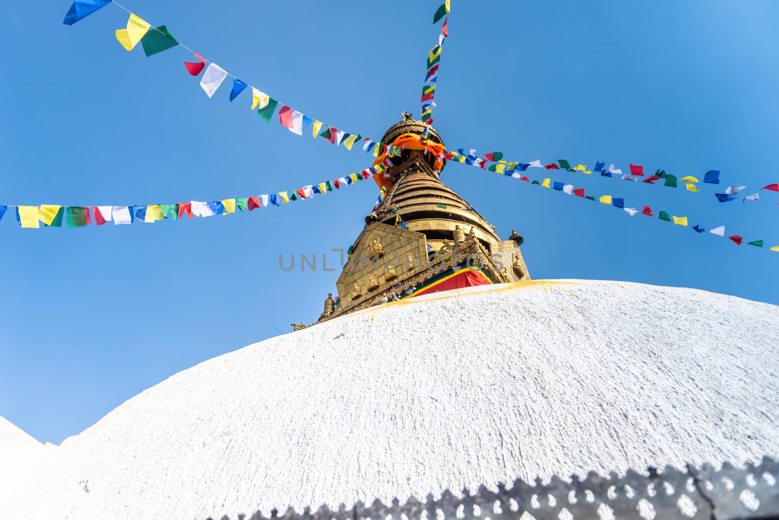 Tower of the BouBoudhanath Stupa in Kathmandu valley