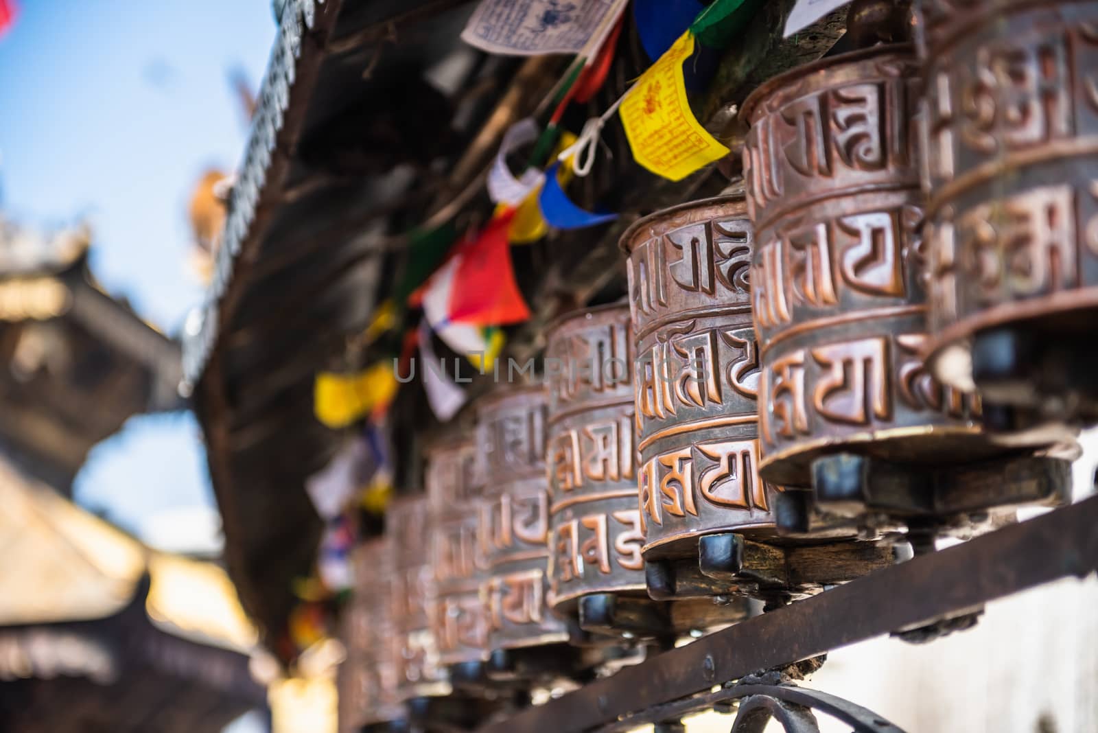 Prayer wheels at Boudhanath Stupa 