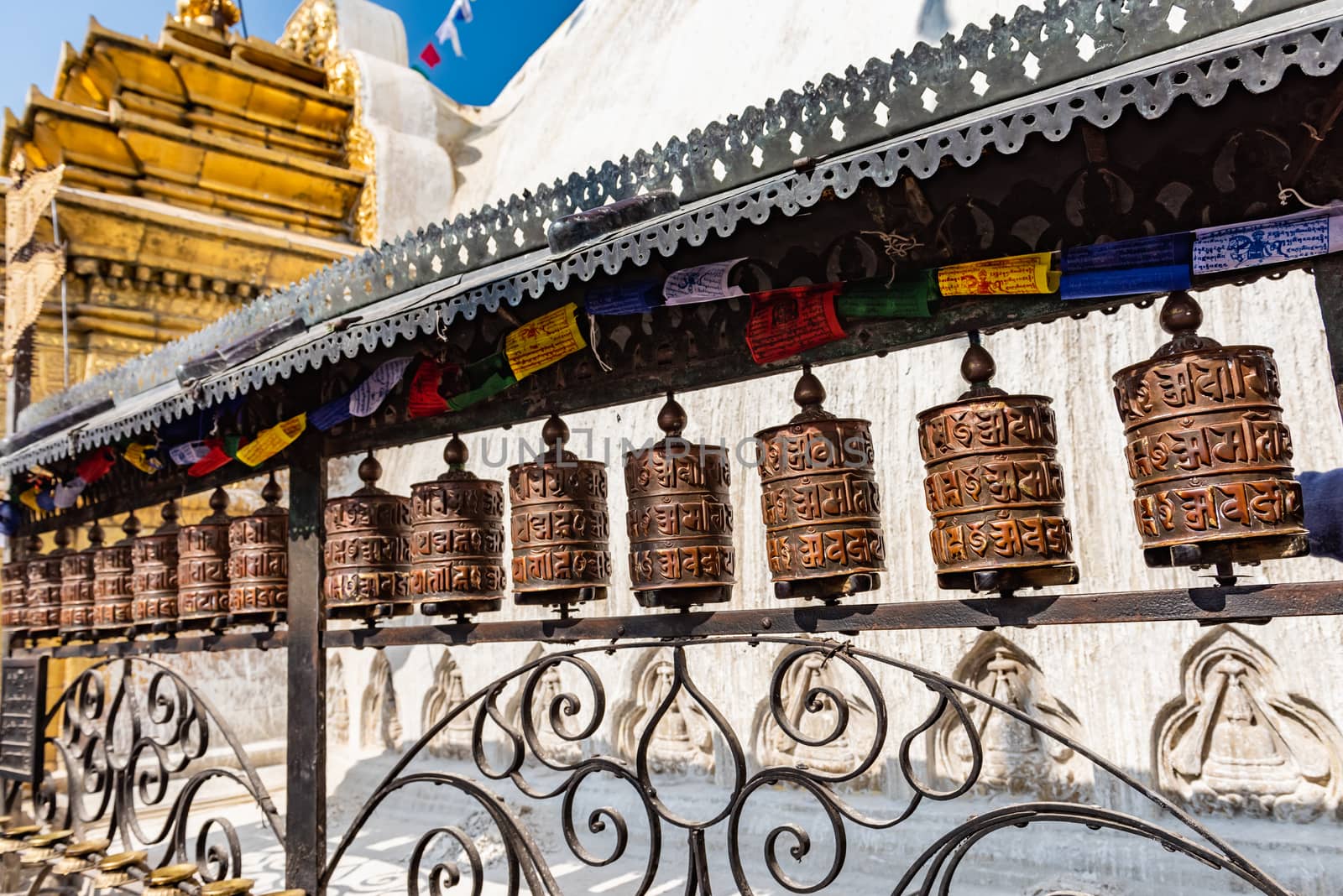 Prayer wheels at Boudhanath Stupa in Kathmandu, Nepal by rayints