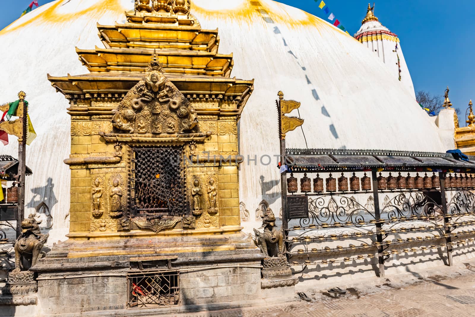 Tower of the BouBoudhanath Stupa in Kathmandu valley