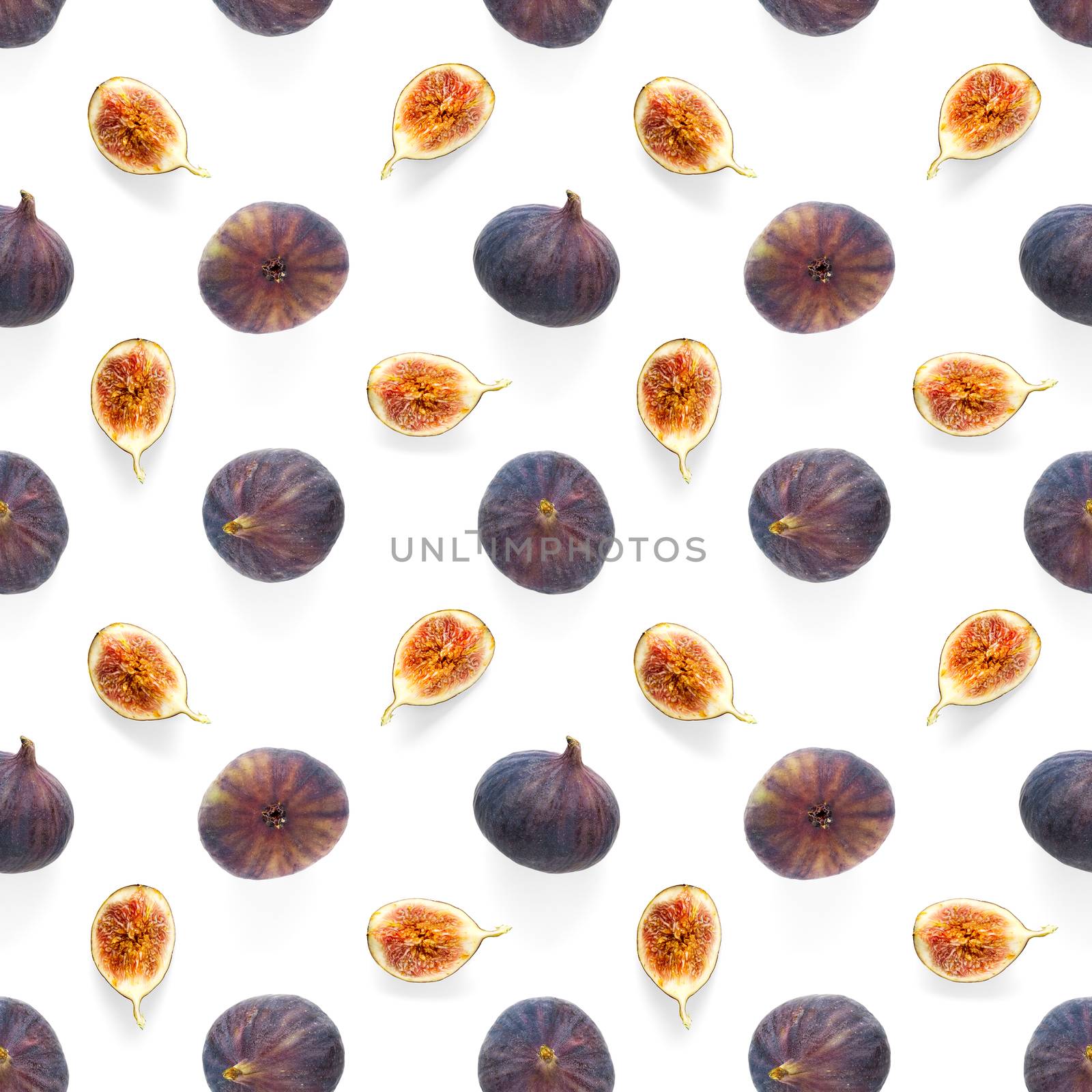 Seamless pattern with ripe figs. Tropical abstract background. Figs on the white background. Seamless pattern for print, textile, wallpapers, design templates.