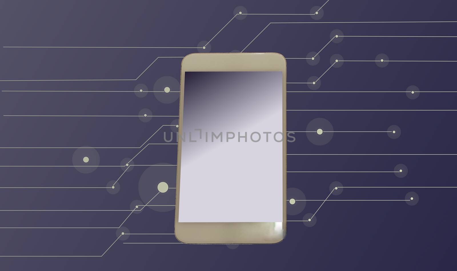 Smart phone technology concept purple background.