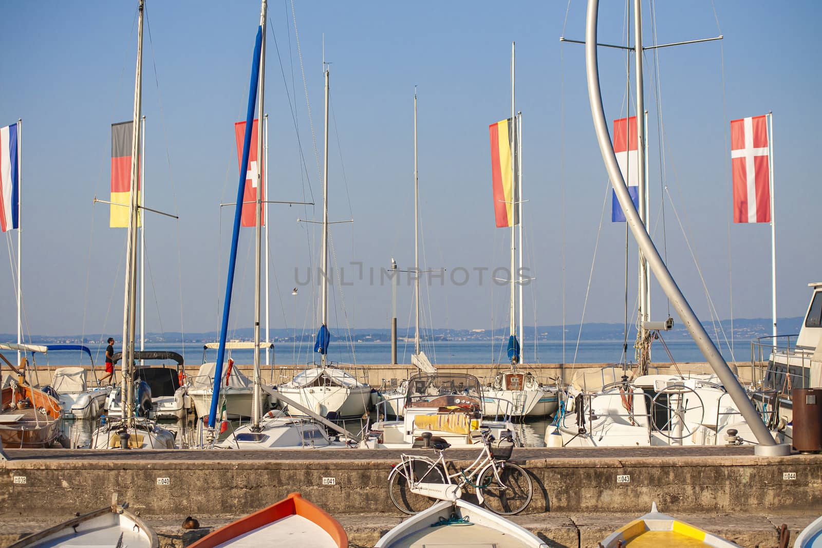 BARDOLINO, ITALY 16 SEPTEMBER 2020: View of Bardolino's Port in the Garda Lake in Italy