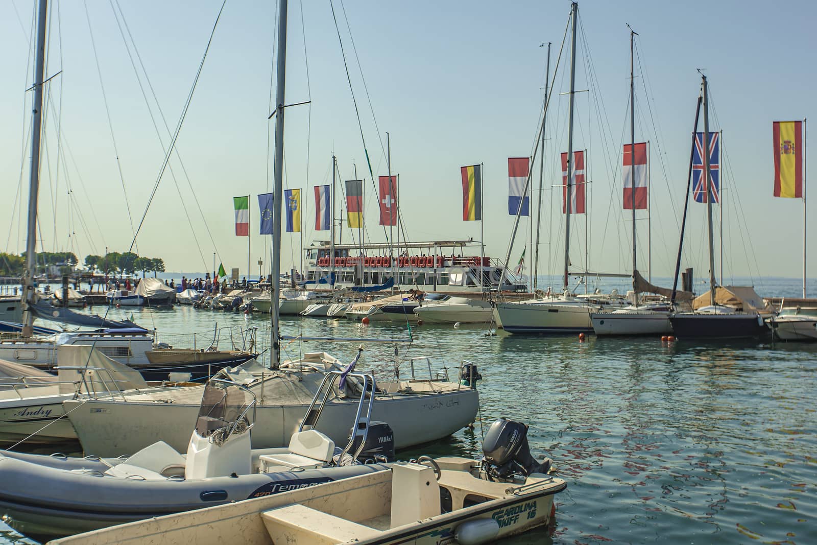 BARDOLINO, ITALY 16 SEPTEMBER 2020: Port on Garda Lake of Bardolino with boats