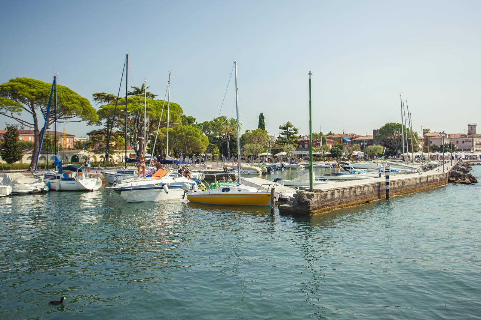 LAZISE, ITALY 16 SEPTEMBER 2020: Port of Lazise on Garda Lake