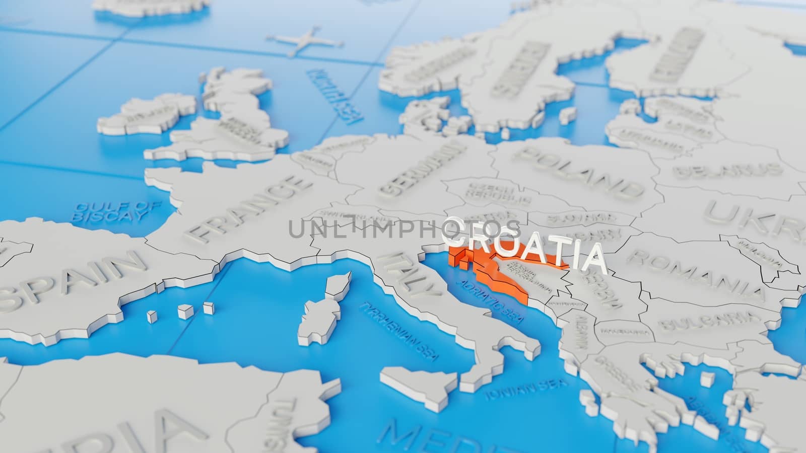 Croatia highlighted on a white simplified 3D world map. Digital  by hernan_hyper