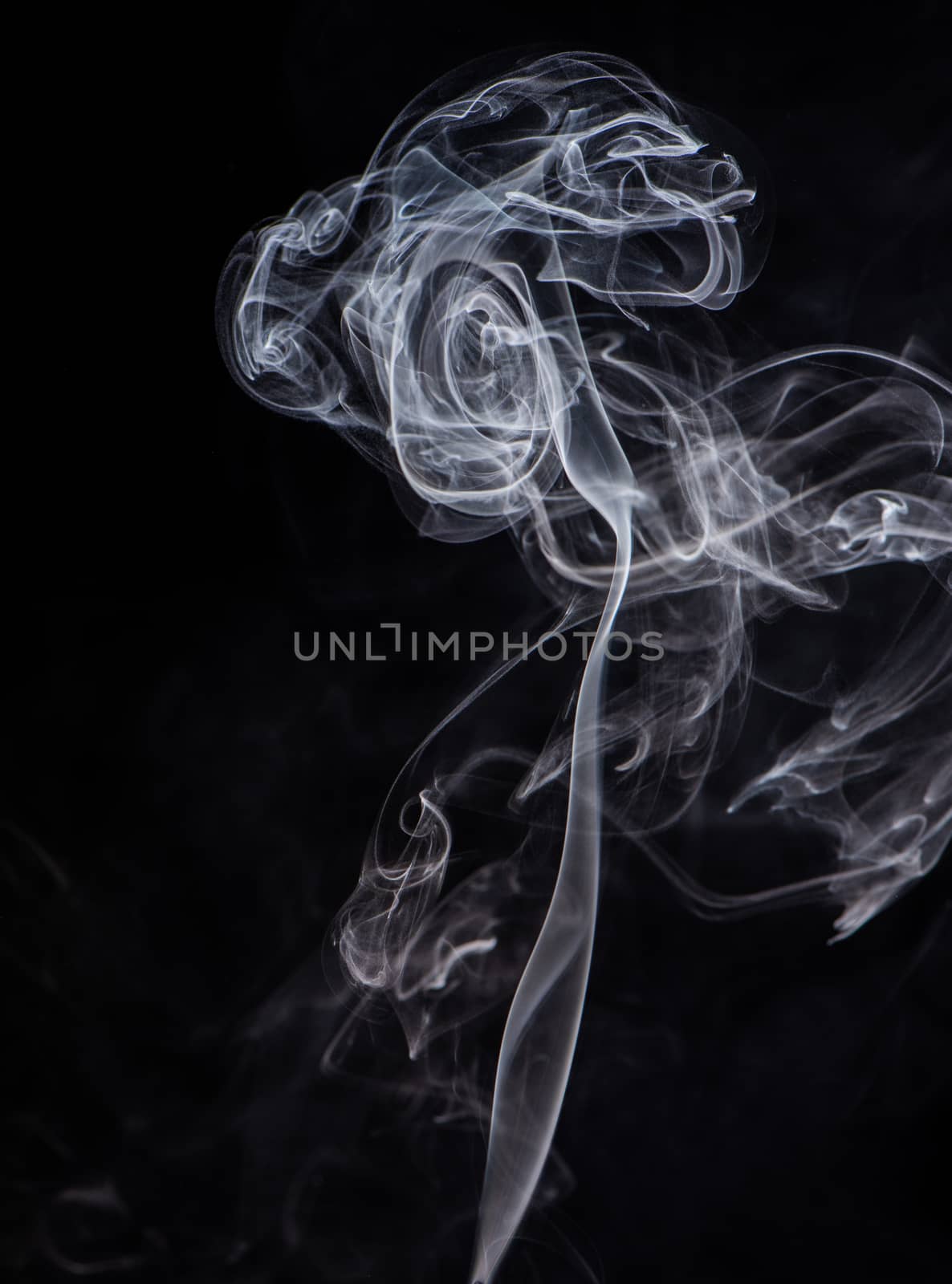 Conceptual image of white color smoke isolated on dark black background, Halloween design element concept.