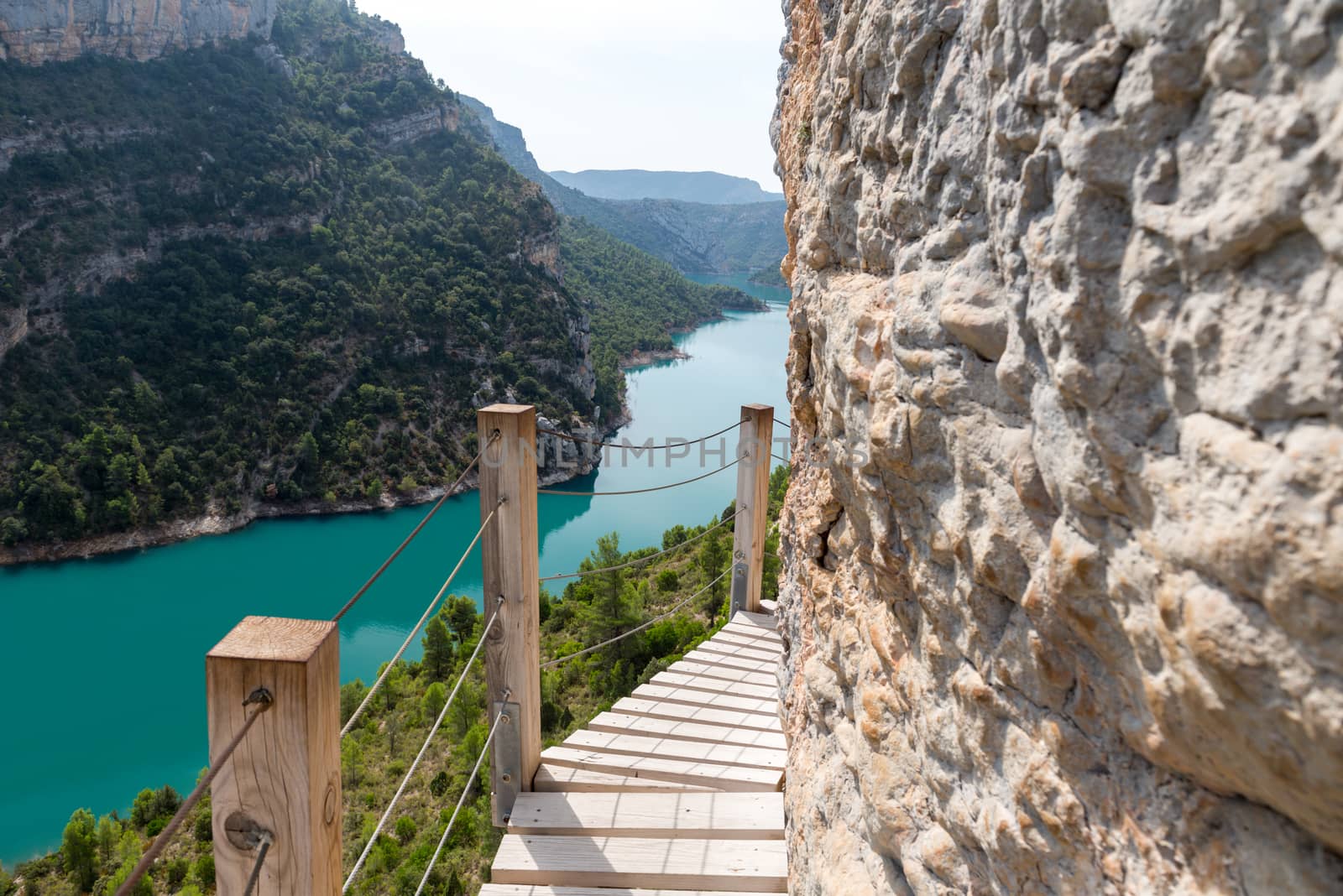 View of the Congost de Mont-rebei gorge in Catalonia, Spain in summer 2020.