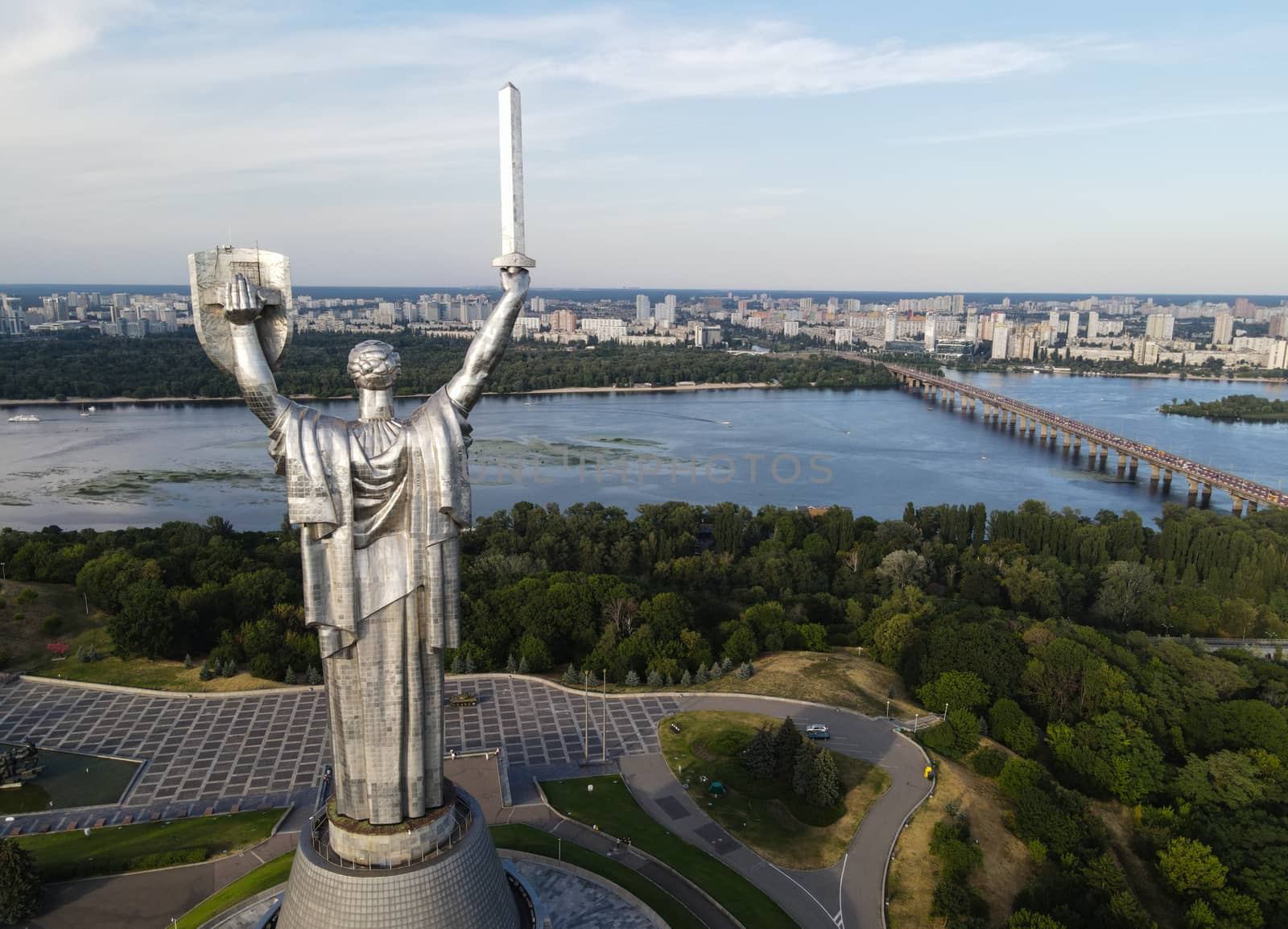 Kyiv, Ukraine : Aerial view of the Motherland Monument