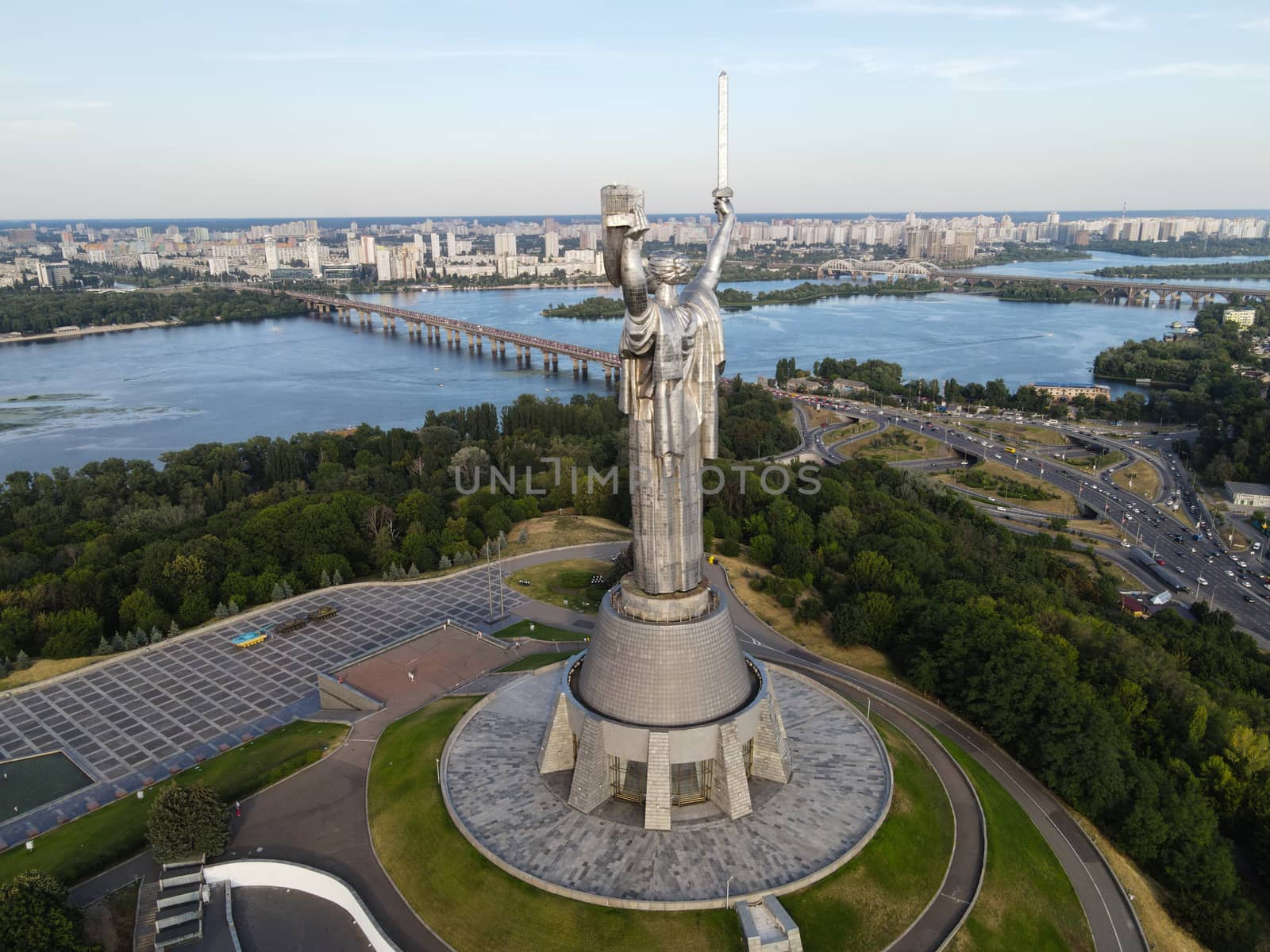 Aerial view of the Motherland Monument. Kyiv, Ukraine by Mykola_Kondrashev