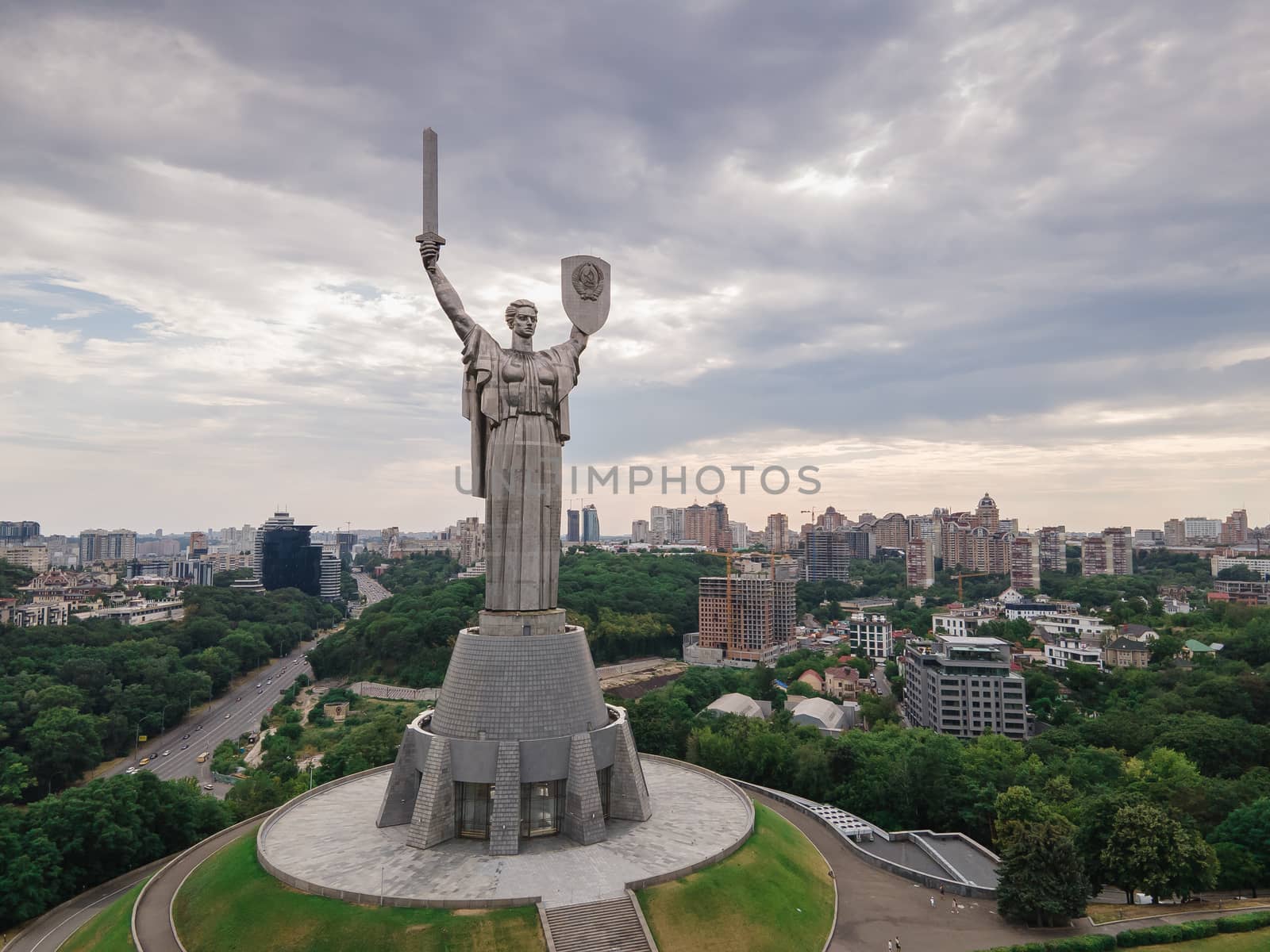 Aerial view of the Motherland Monument. Kyiv, Ukraine by Mykola_Kondrashev