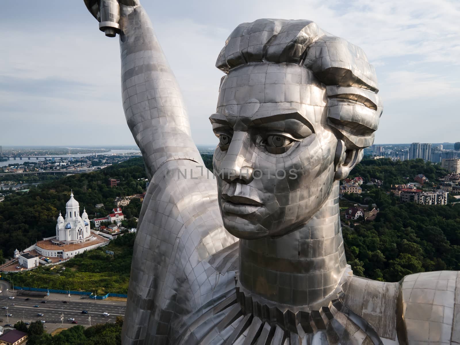 Kyiv, Ukraine : Aerial view of the Motherland Monument