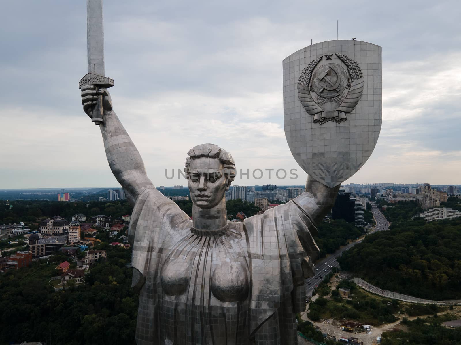 Kyiv, Ukraine : Aerial view of the Motherland Monument