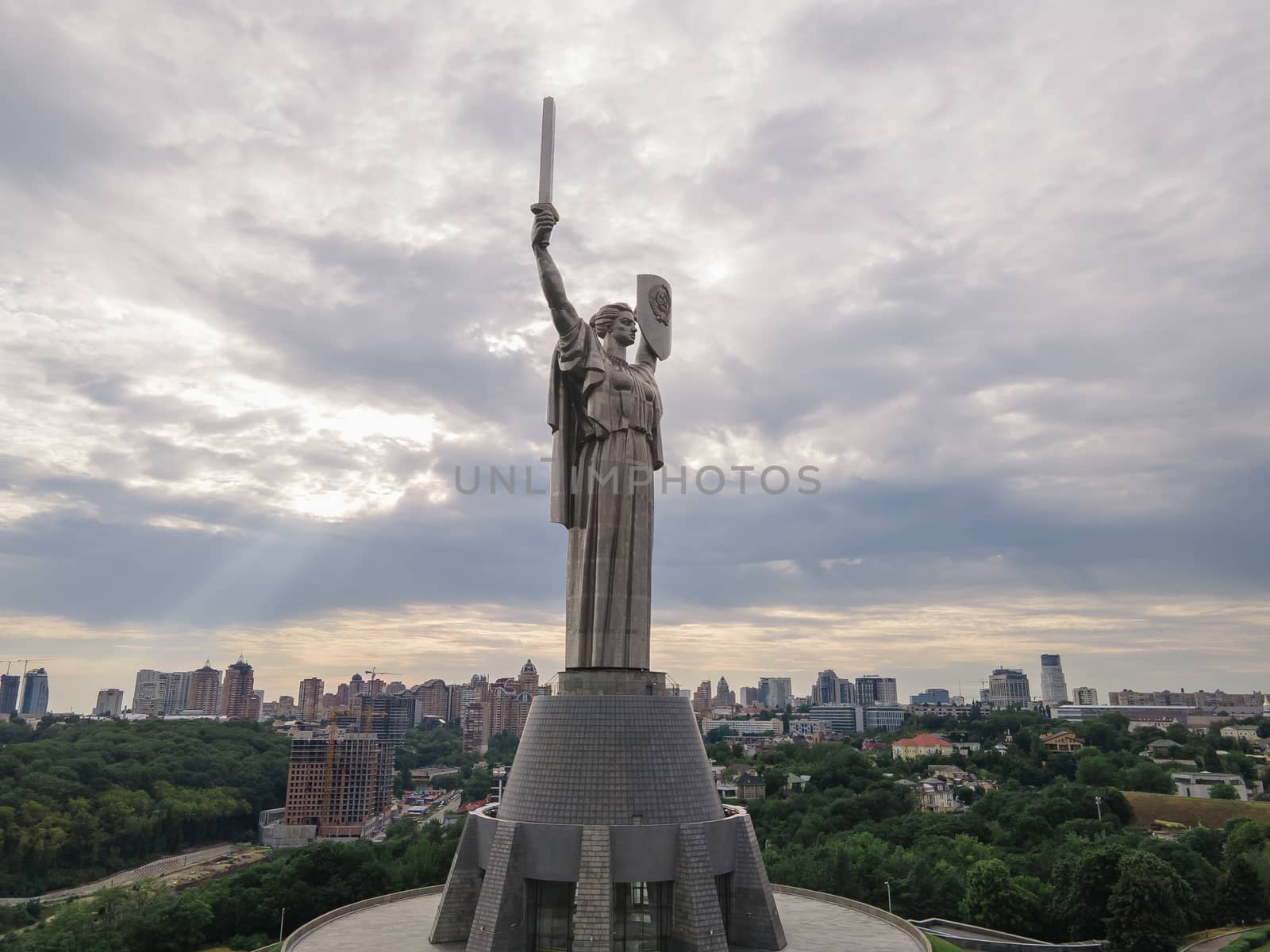 Kyiv, Ukraine : Aerial view of the Motherland Monument