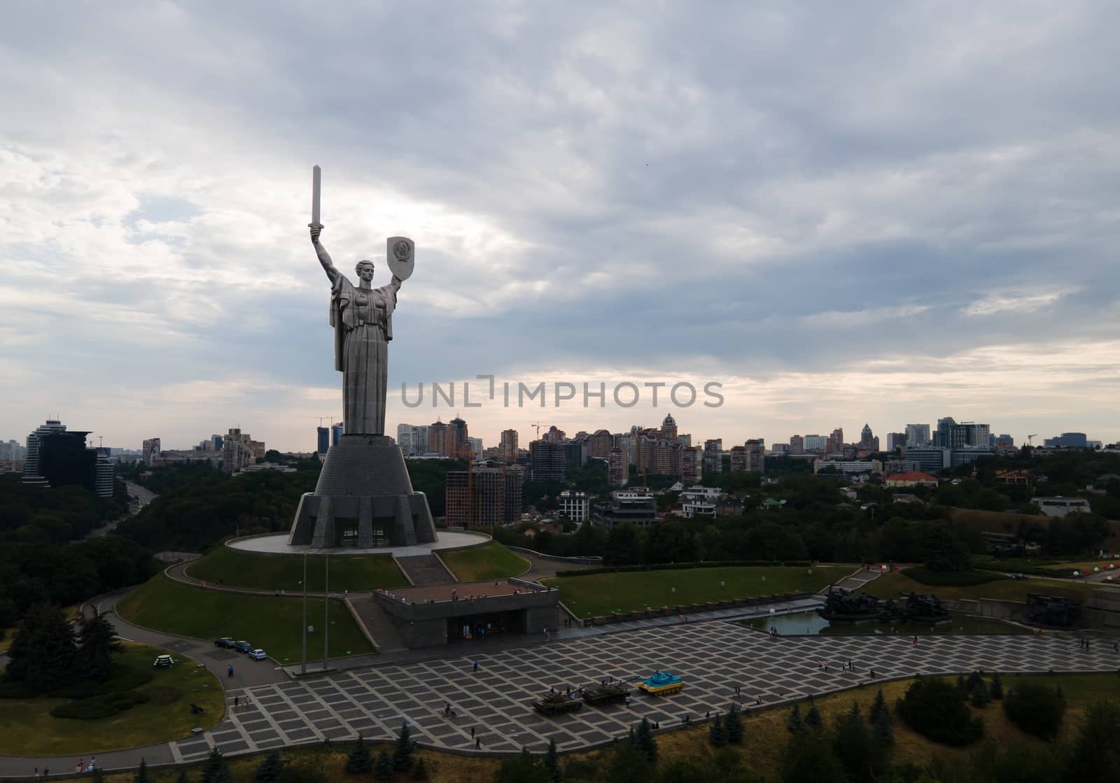 Kyiv, Ukraine : Aerial view of the Motherland Monument