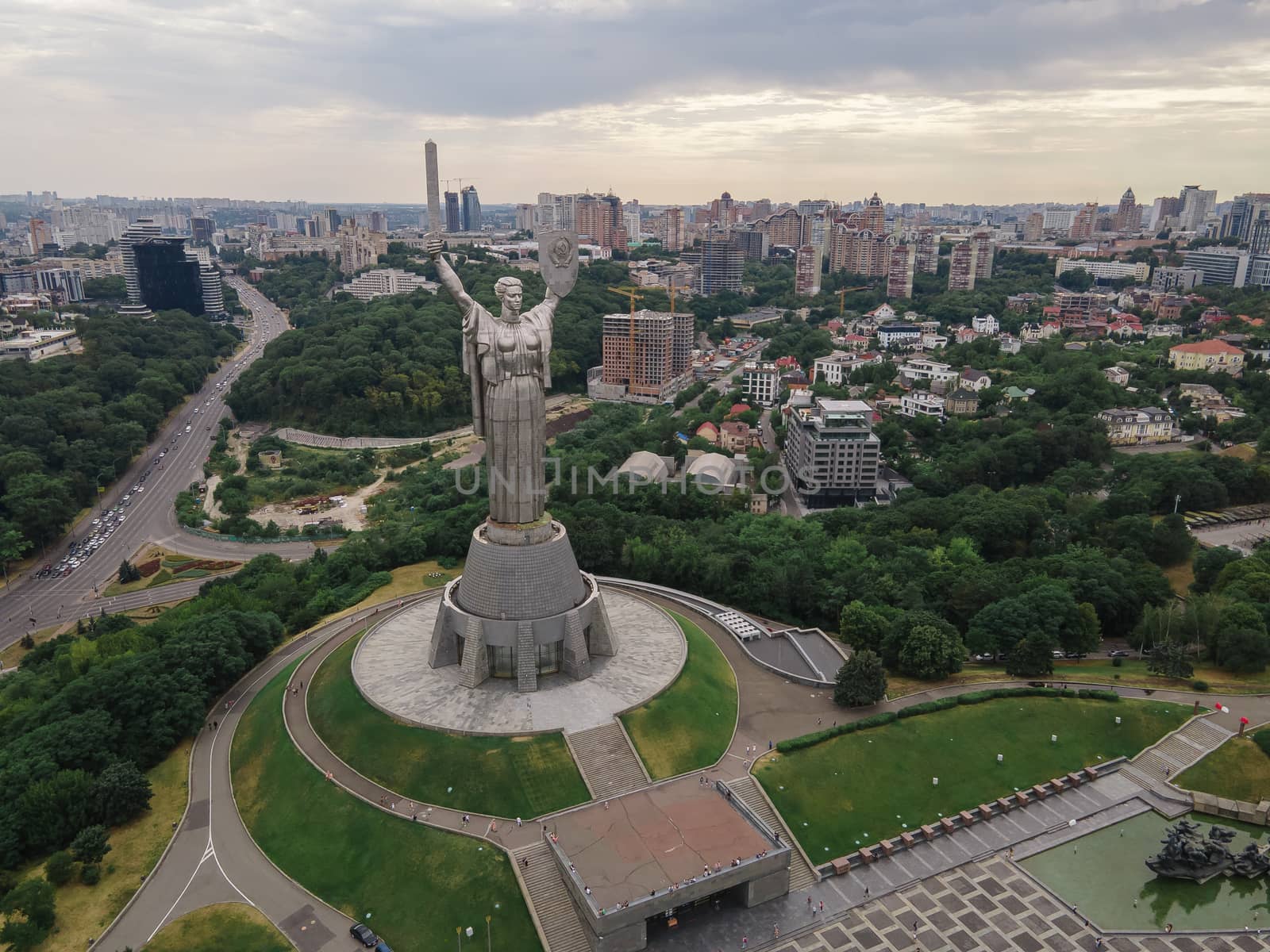 Kyiv, Ukraine : Aerial view of the Motherland Monument