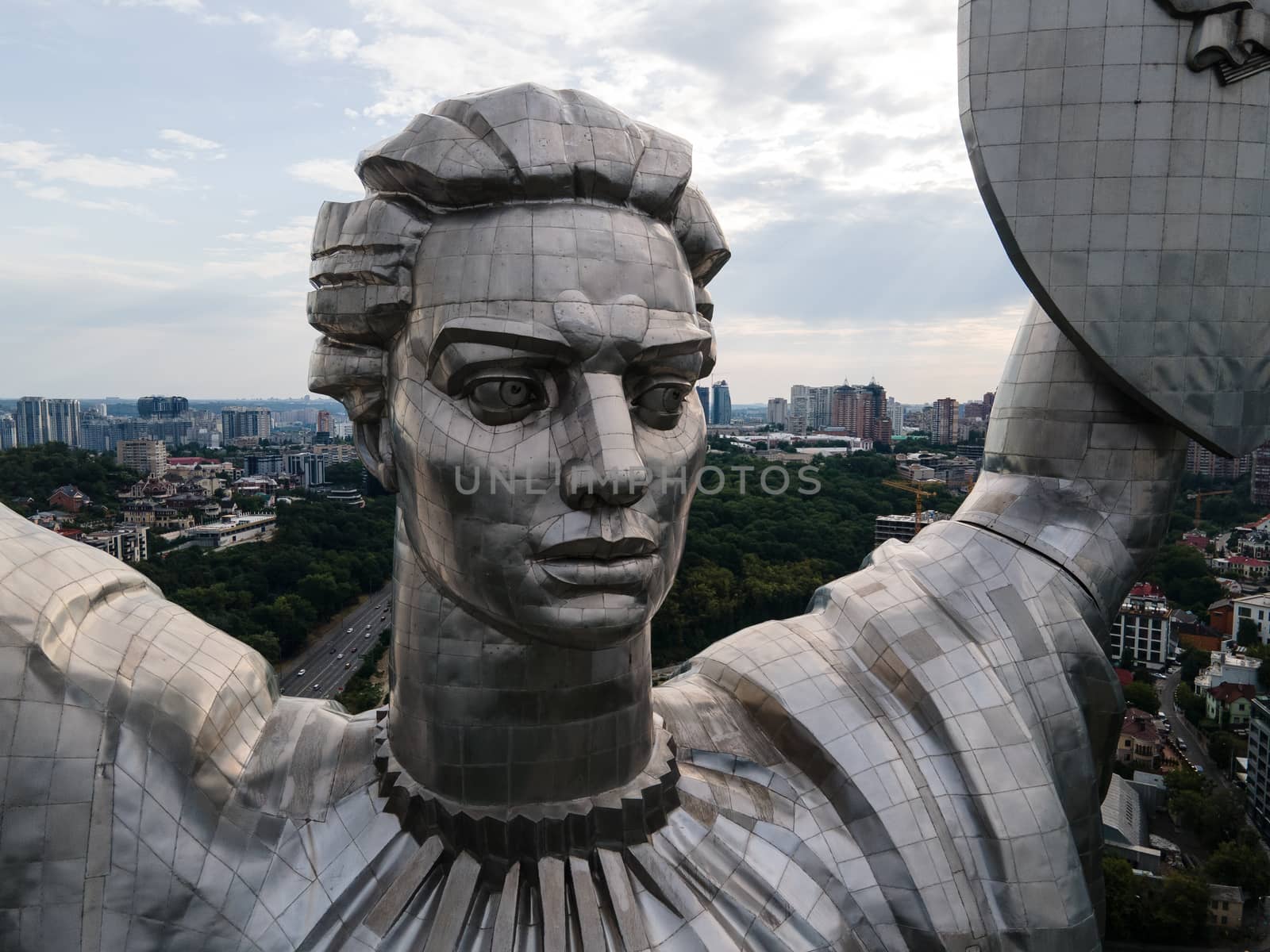 Kyiv, Ukraine : Aerial view of the Motherland Monument