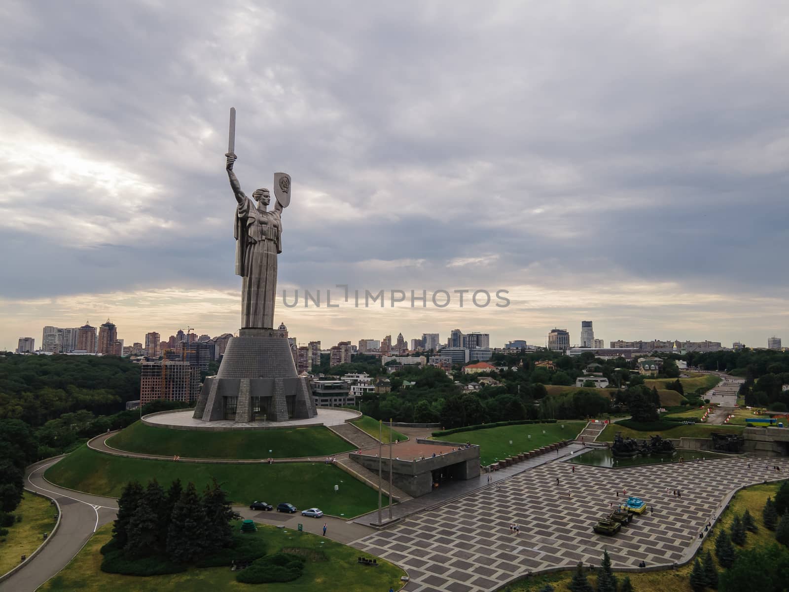 Kyiv, Ukraine : Aerial view of the Motherland Monument