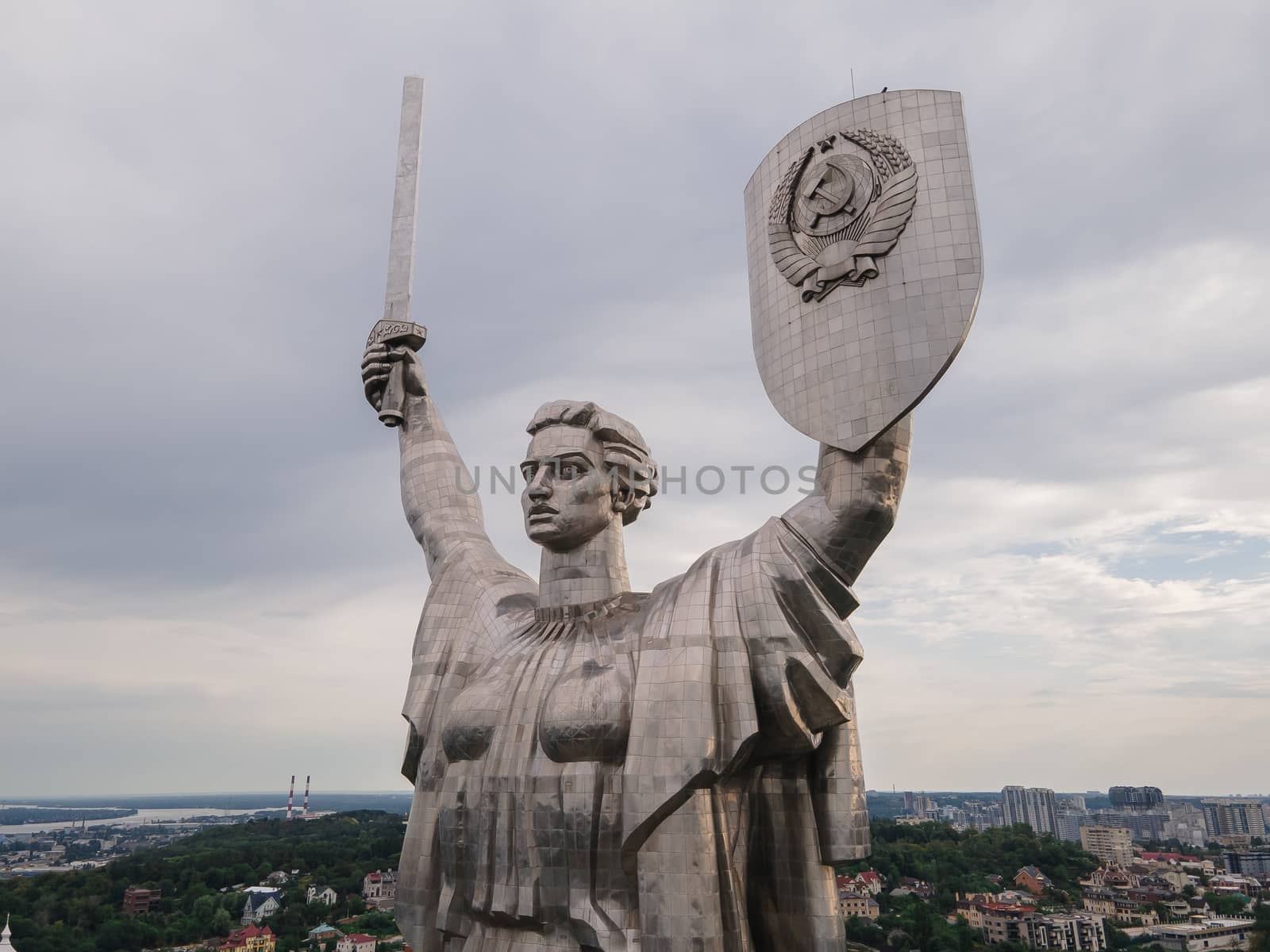 Kyiv, Ukraine : Aerial view of the Motherland Monument