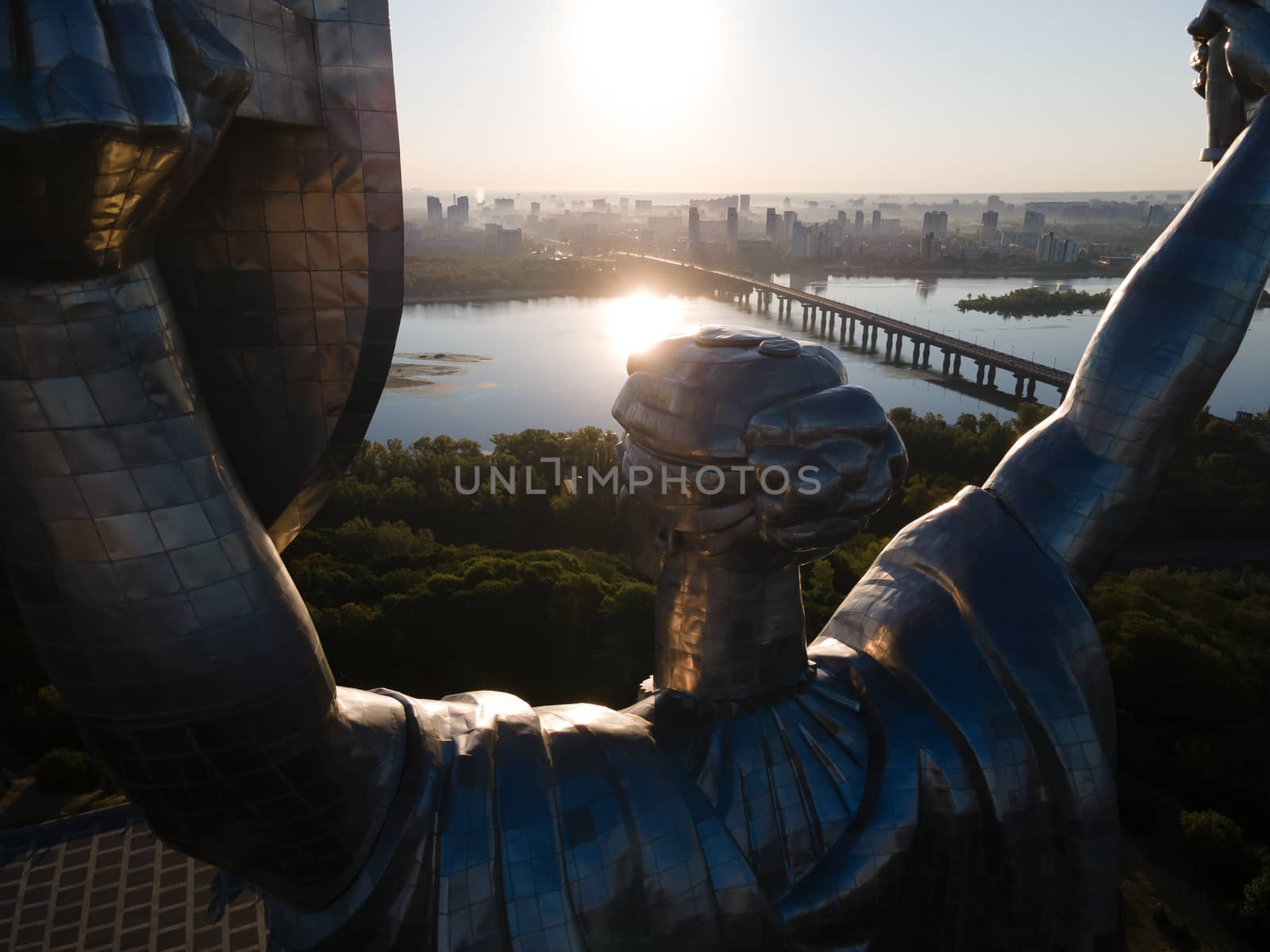 Monument Motherland in the morning. Kyiv, Ukraine. Aerial view by Mykola_Kondrashev