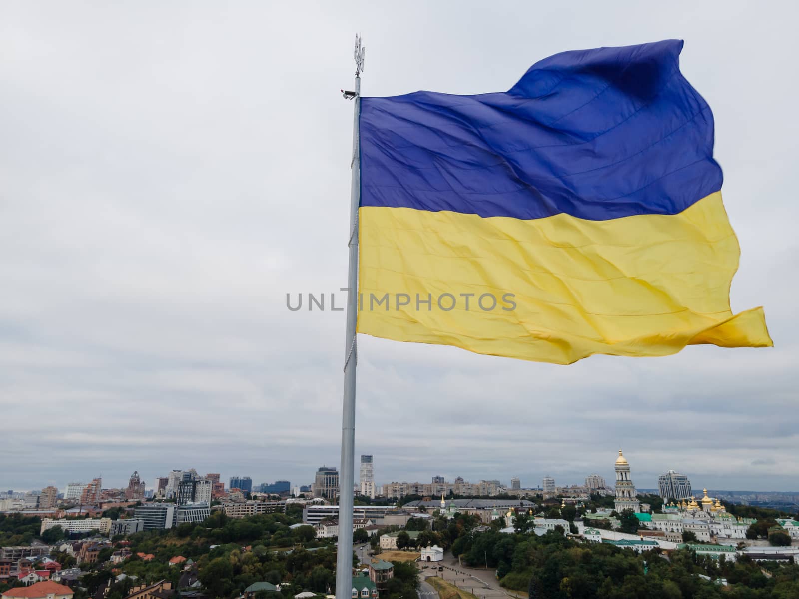 Kyiv - National flag of Ukraine. Aerial view. Kiev by Mykola_Kondrashev