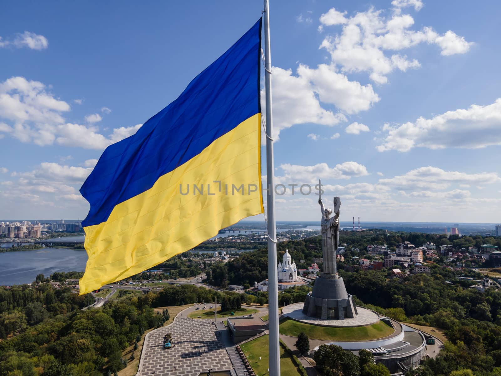 Kyiv - National flag of Ukraine. Aerial view. Kiev by Mykola_Kondrashev