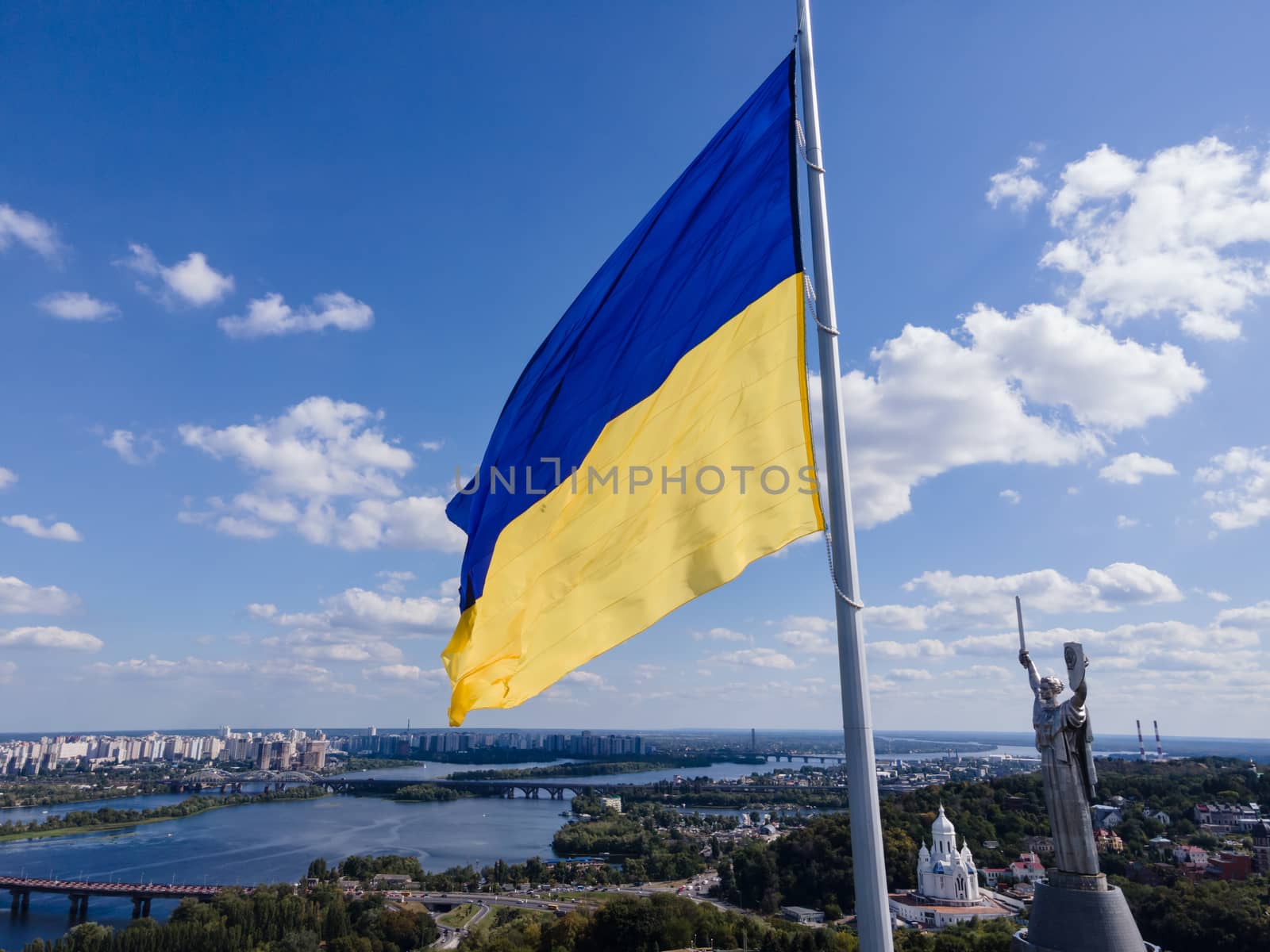 Kyiv - National flag of Ukraine. Aerial view. Kiev by Mykola_Kondrashev