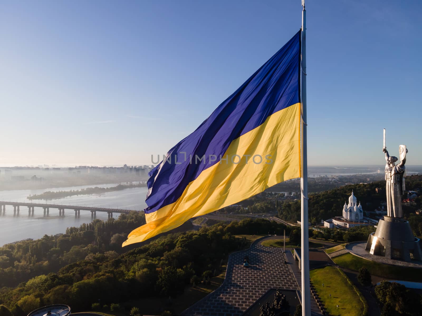 Kyiv - National flag of Ukraine. Aerial view. Kiev by Mykola_Kondrashev