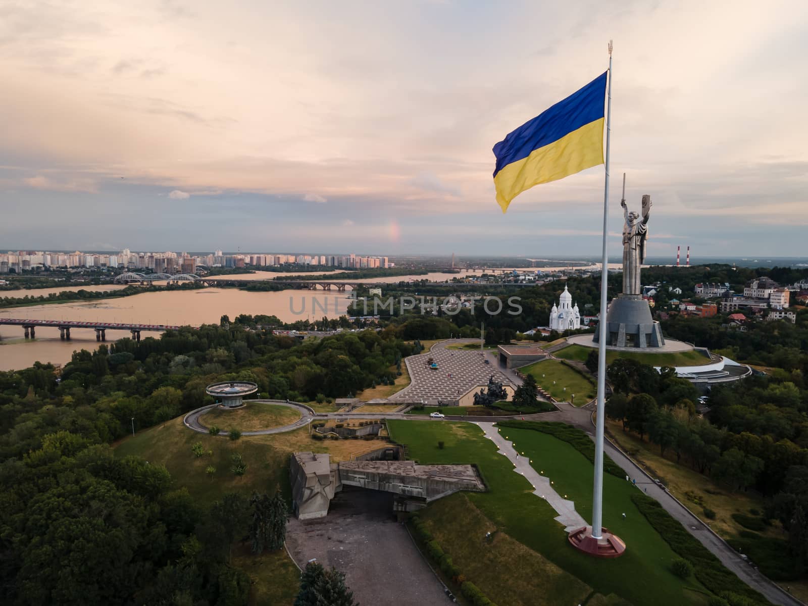Kyiv - National flag of Ukraine. Aerial view. Kiev by Mykola_Kondrashev