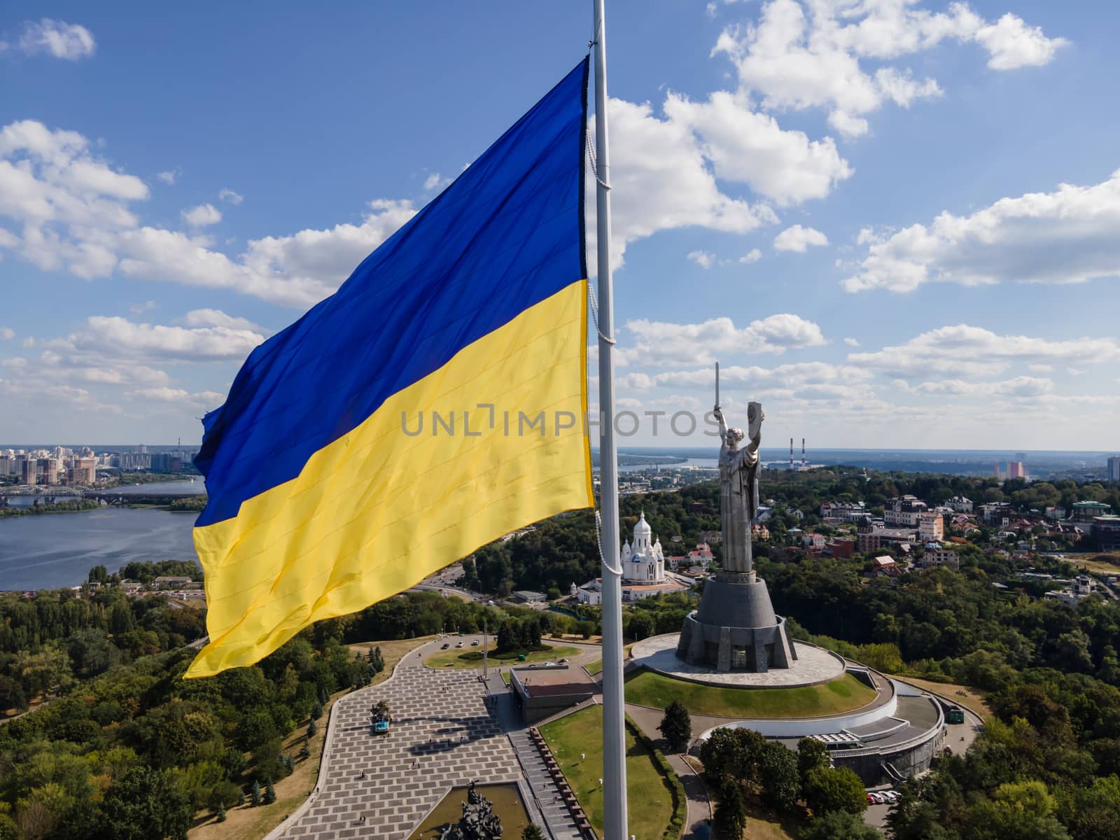 Kyiv - National flag of Ukraine. Aerial view. Kiev by Mykola_Kondrashev