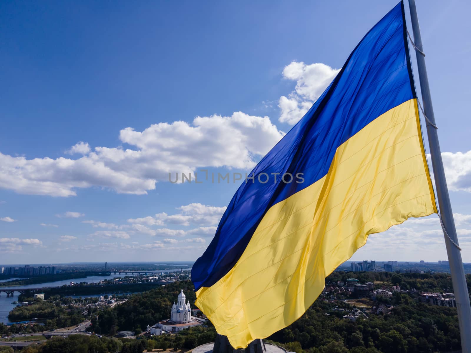 Kyiv - National flag of Ukraine. Aerial view. Kiev by Mykola_Kondrashev