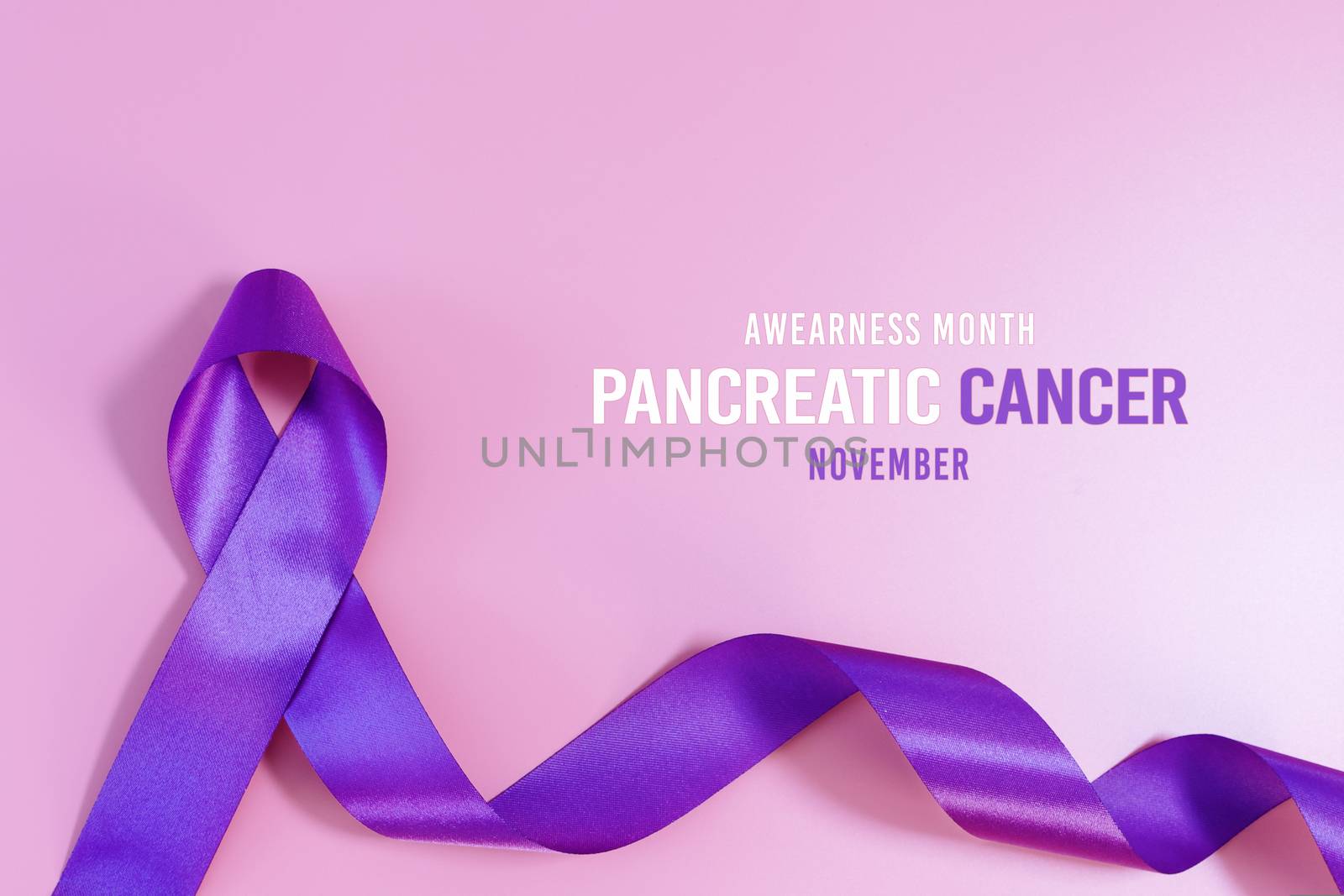 Pancreatic Cancer Awareness Ribbon, purple ribbons on light pink background